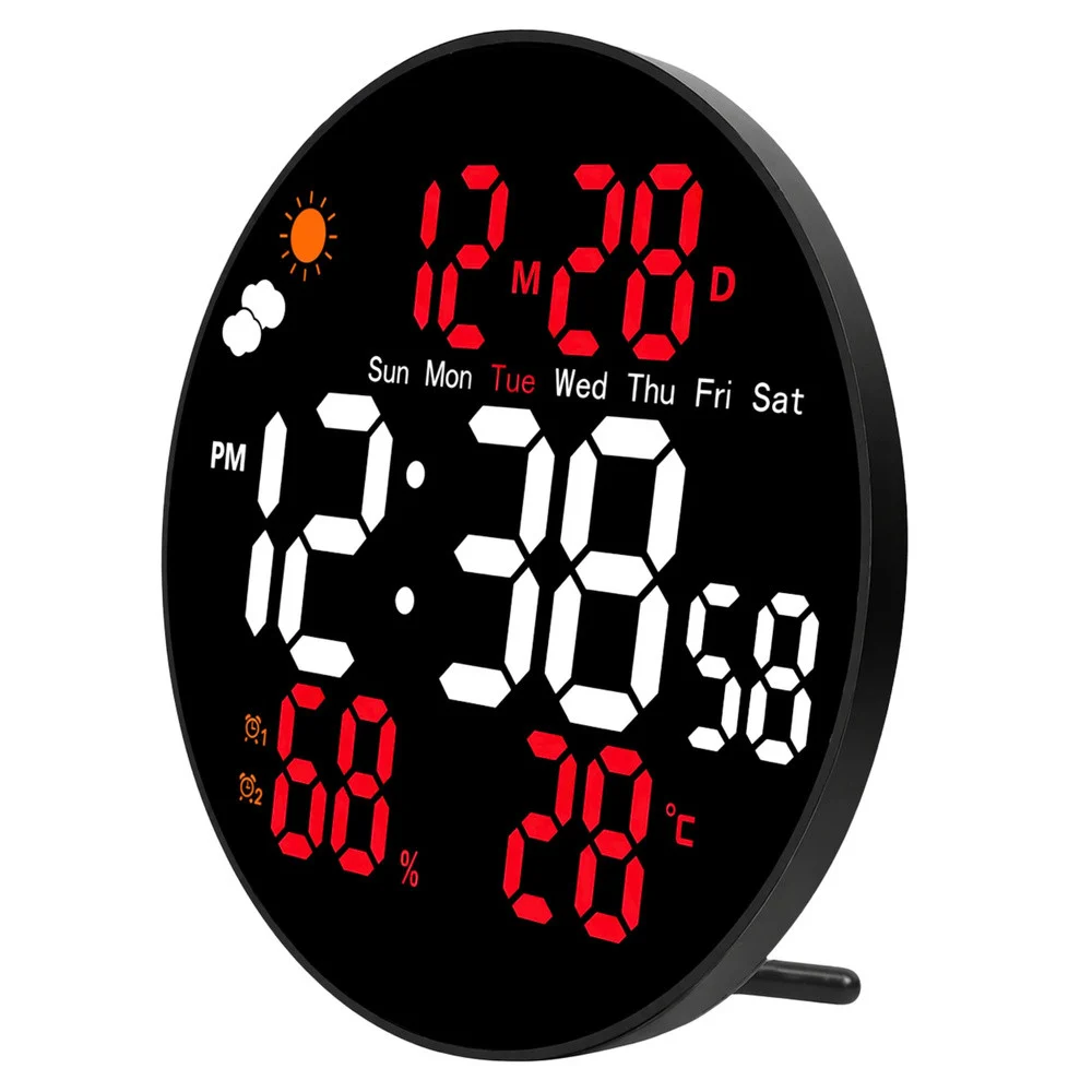 Digitalni LED zidni sat s datumom, temperaturom i vlažnosti, alarmom, daljinskim upravljačem 25 cm_5