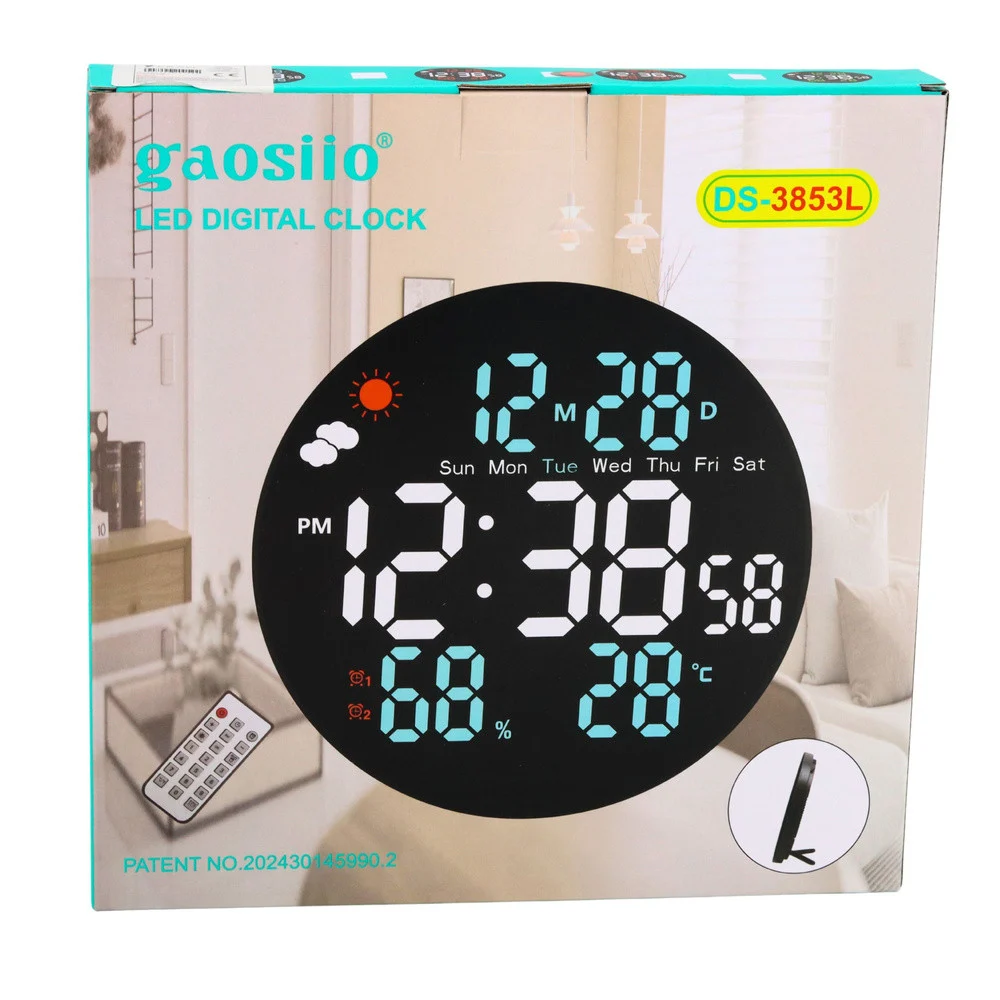 Digitalni LED zidni sat s datumom, temperaturom i vlažnosti, alarmom, daljinskim upravljačem 25 cm_6