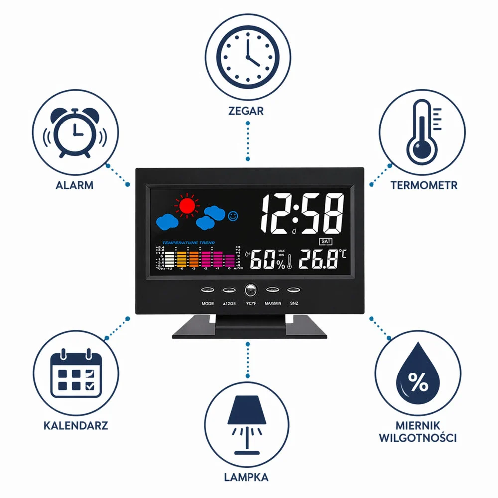 Digitalni sat s unutarnjim termometrom i higrometrom LED meteorološka stanica_3