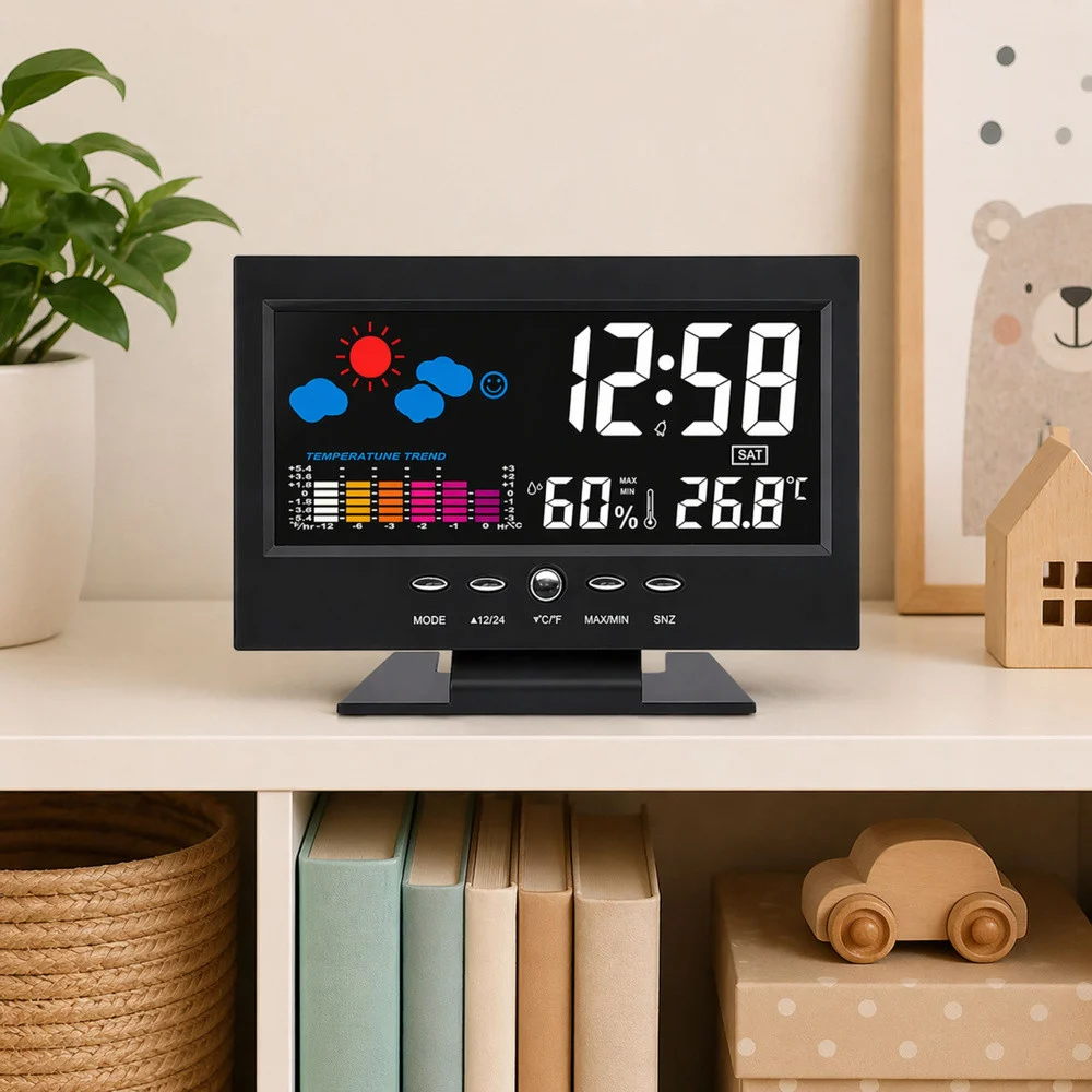 Digitalni sat s unutarnjim termometrom i higrometrom LED meteorološka stanica_4