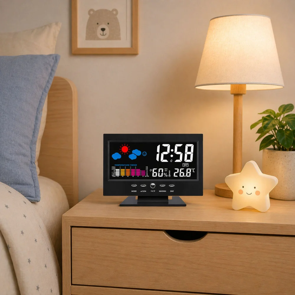 Digitalni sat s unutarnjim termometrom i higrometrom LED meteorološka stanica_5