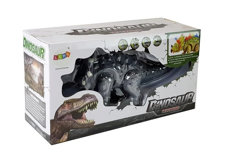 Dinosaur na baterije Triceratops sivi_4