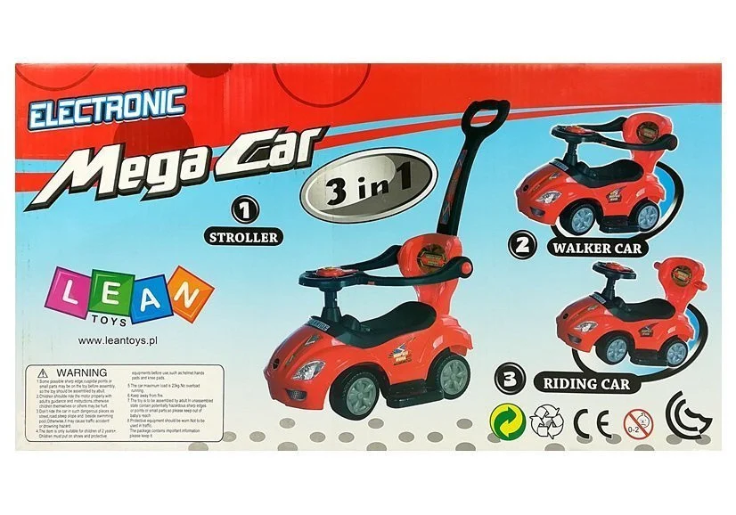 Dječji auto za guranje s ručkom za roditelje Mega autić 3 u 1 crveni_12