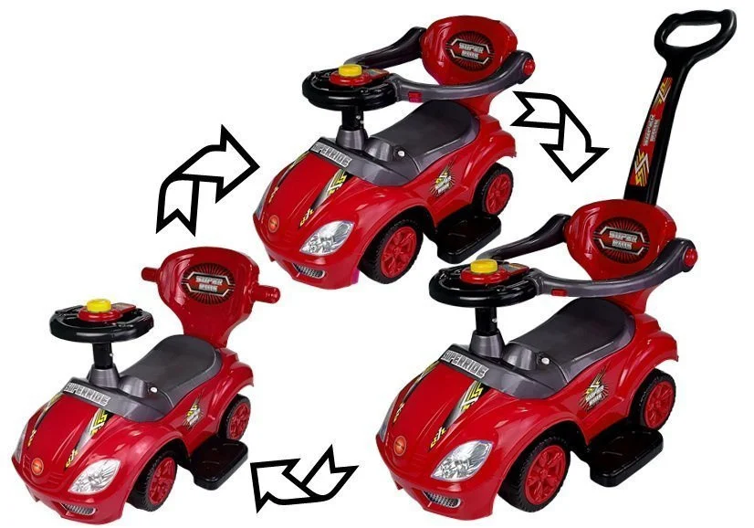 Dječji auto za guranje s ručkom za roditelje Mega autić 3 u 1 crveni_2