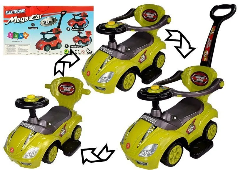 Dječji auto za guranje s ručkom za roditelje Mega autić 3 u 1 žuti_1
