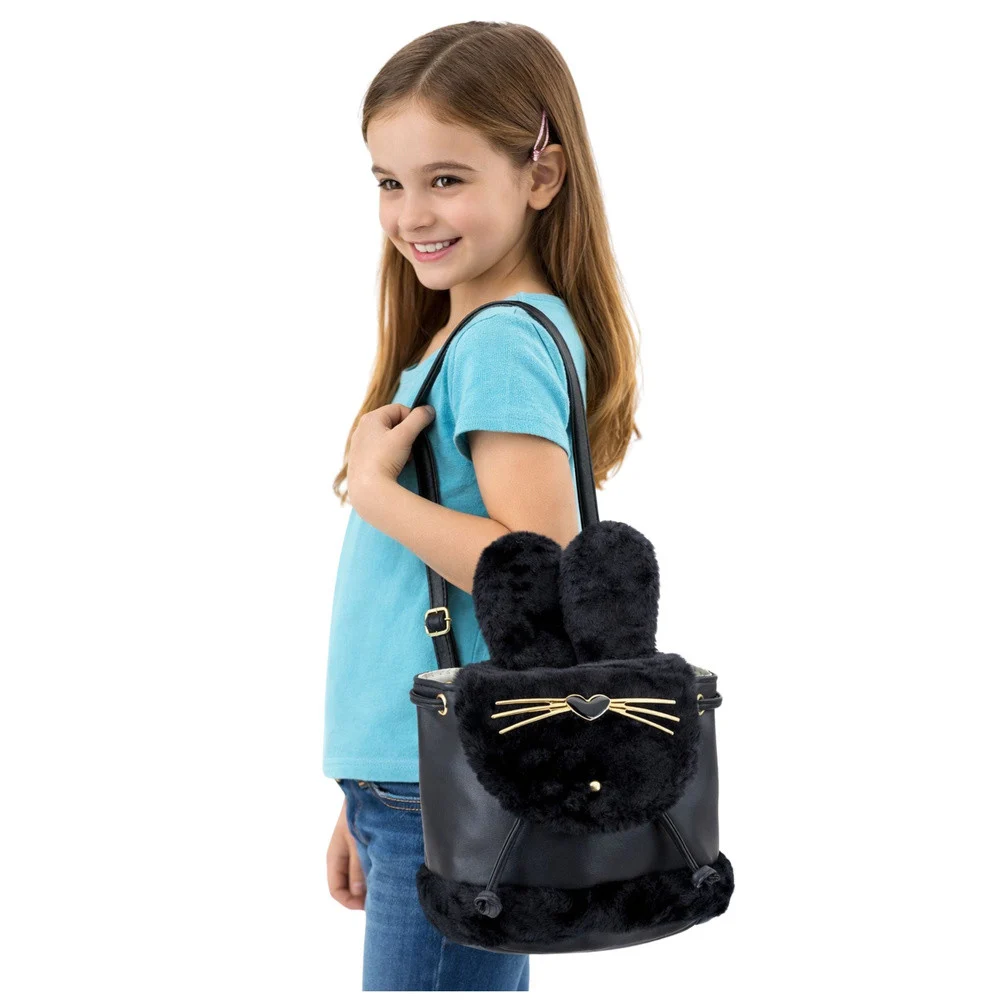 Dječji ruksak s plišanim ušima i podesivim remenom, crni, 22 cm, 4 l_2