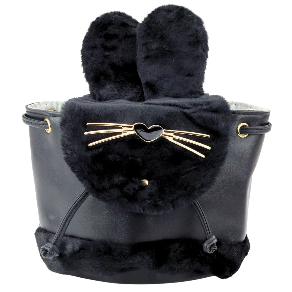 Dječji ruksak s plišanim ušima i podesivim remenom, crni, 22 cm, 4 l_3