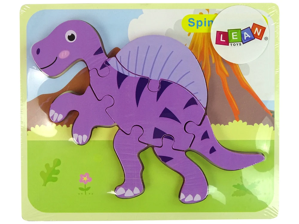 Drvena slagalica Dinosaur Koritosaur Ružičasti Spinosaurus Ljubičasti_3