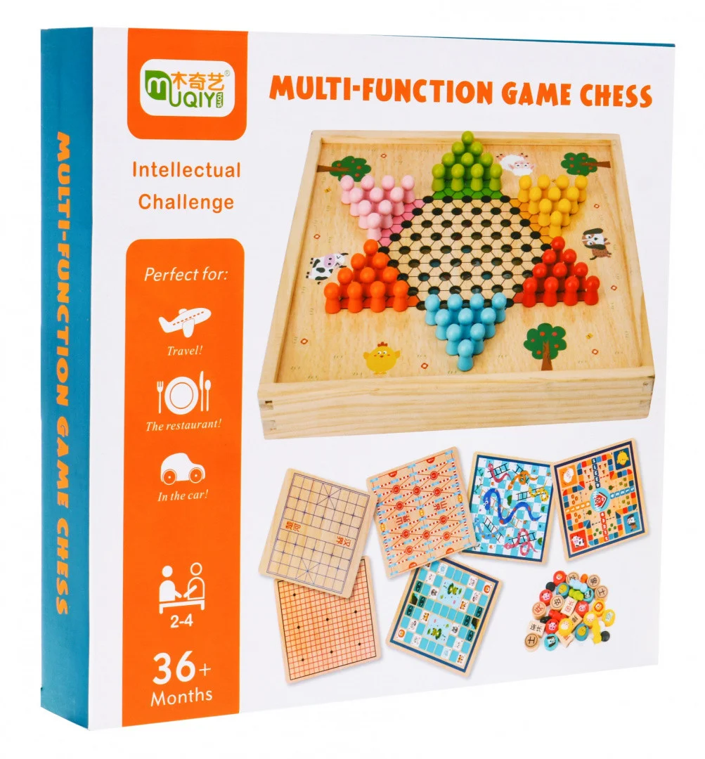 Drveni set društvenih igara 6 u 1 za djecu Trylma Zmije i ljestve Šah Ludo GO, bijela_14