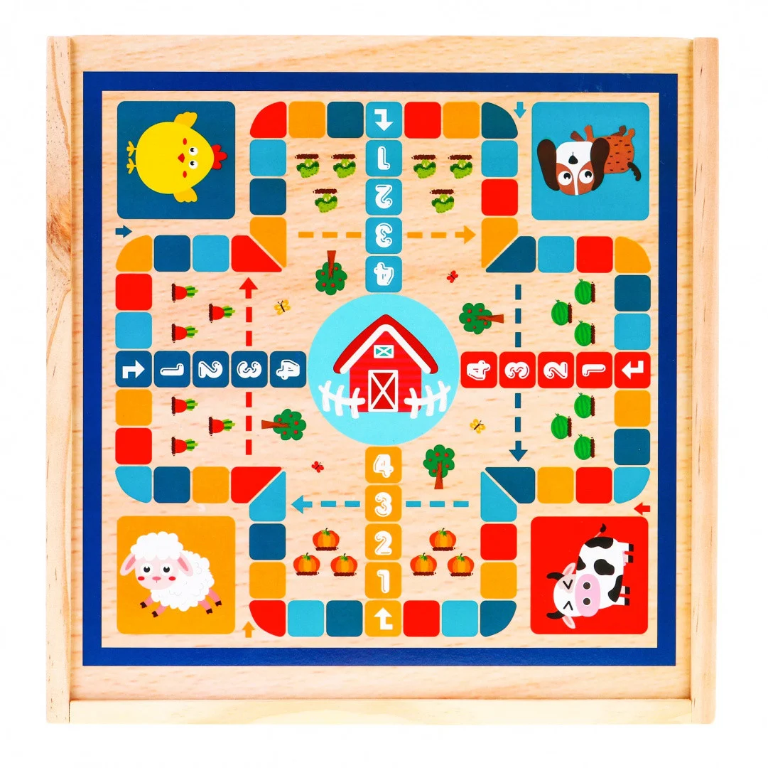 Drveni set društvenih igara 6 u 1 za djecu Trylma Zmije i ljestve Šah Ludo GO, bijela_5