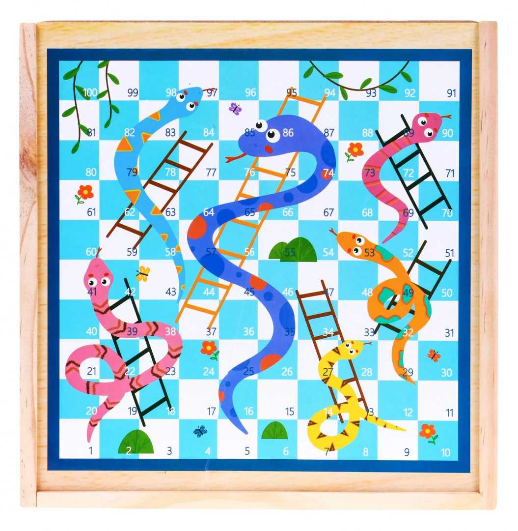 Drveni set društvenih igara 6 u 1 za djecu Trylma Zmije i ljestve Šah Ludo GO, bijela_7