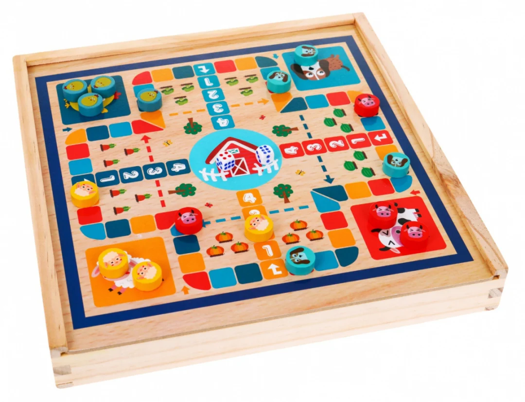 Drveni set društvenih igara 6 u 1 za djecu Trylma Zmije i ljestve Šah Ludo GO, bijela_8