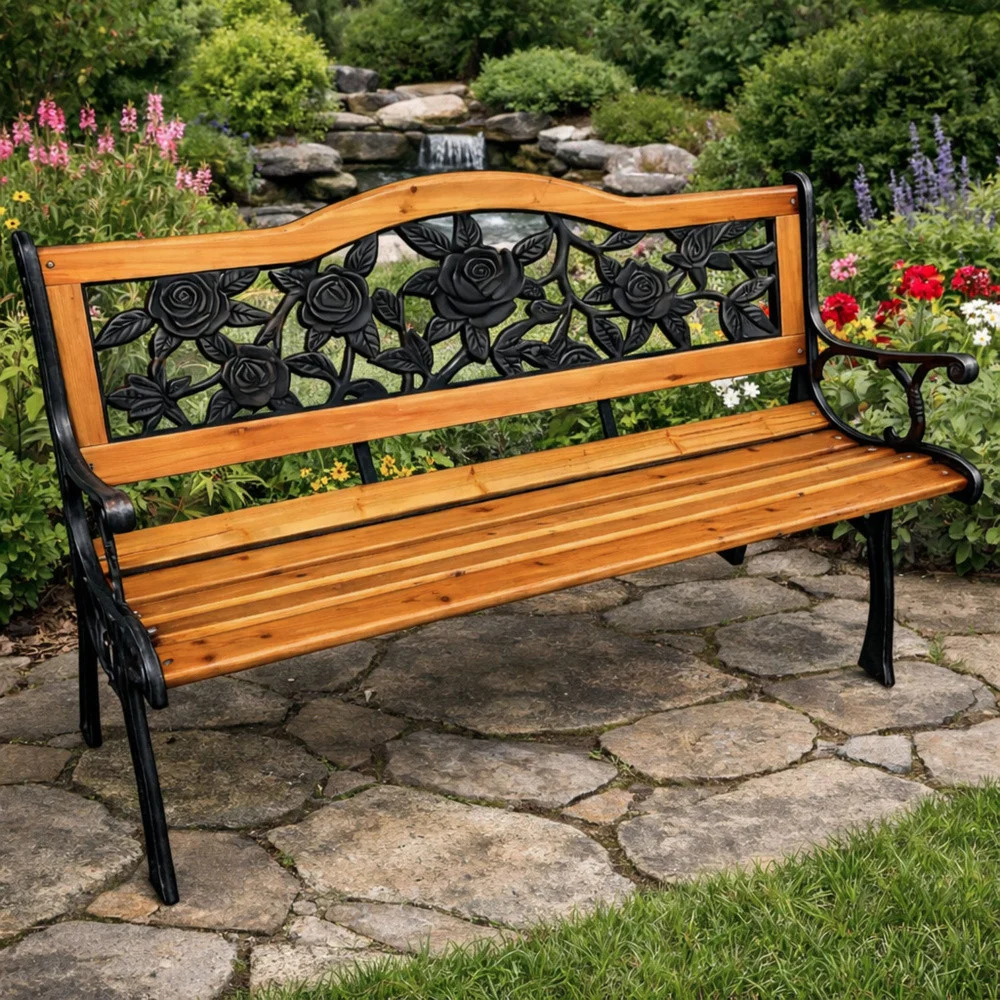 Drveno-metalna vrtna klupa s naslonom Lean, 125 cm_5