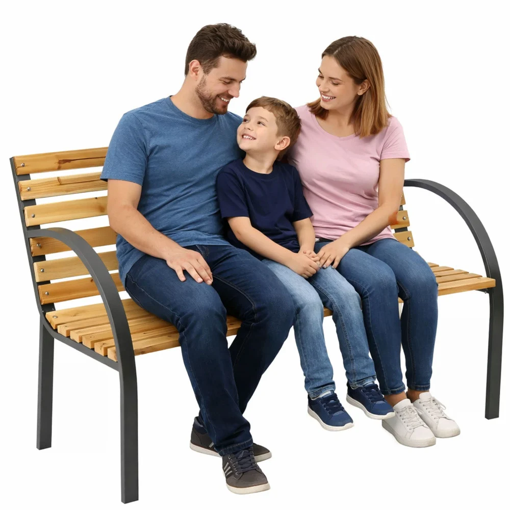 Drveno-metalna vrtna klupa s naslonom, park stil, 125 cm_2