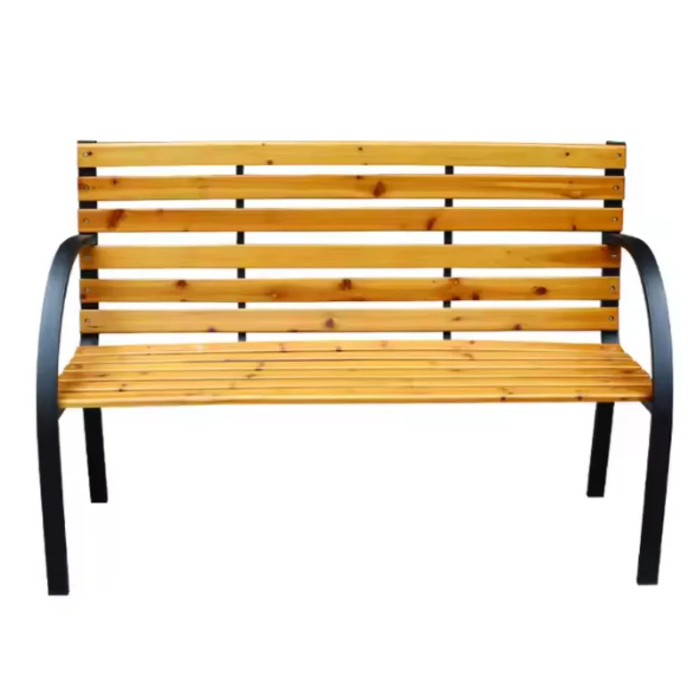Drveno-metalna vrtna klupa s naslonom, park stil, 125 cm_3