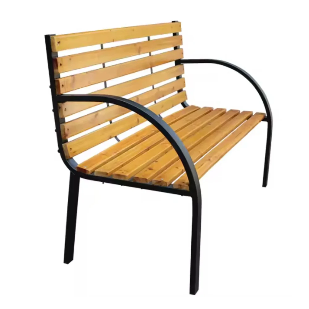 Drveno-metalna vrtna klupa s naslonom, park stil, 125 cm_4
