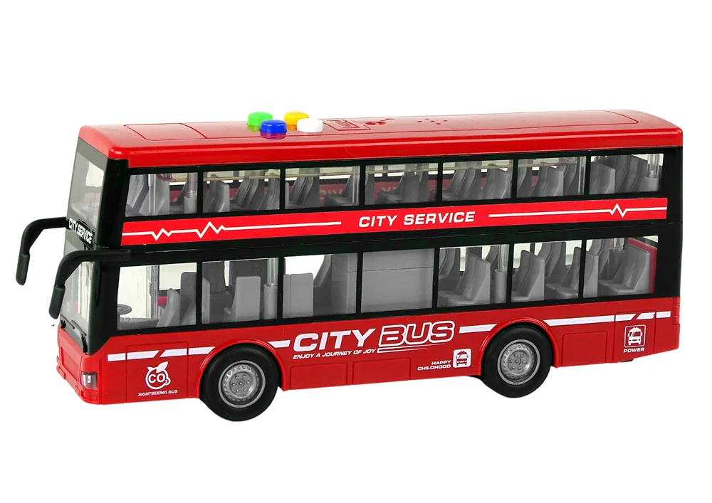 Dvokatni autobus na baterije, svjetla, zvukovi, trenje, crveni pogon_2