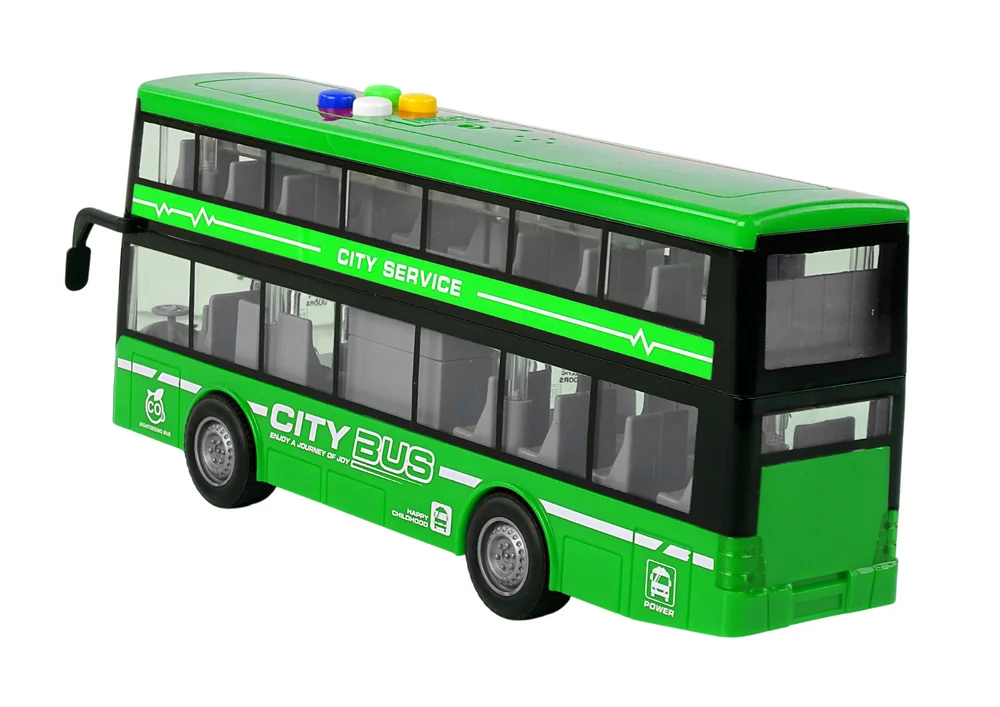Dvokatni autobus na baterije, svjetla, zvukovi, trenje, pogon, zelena boja_3