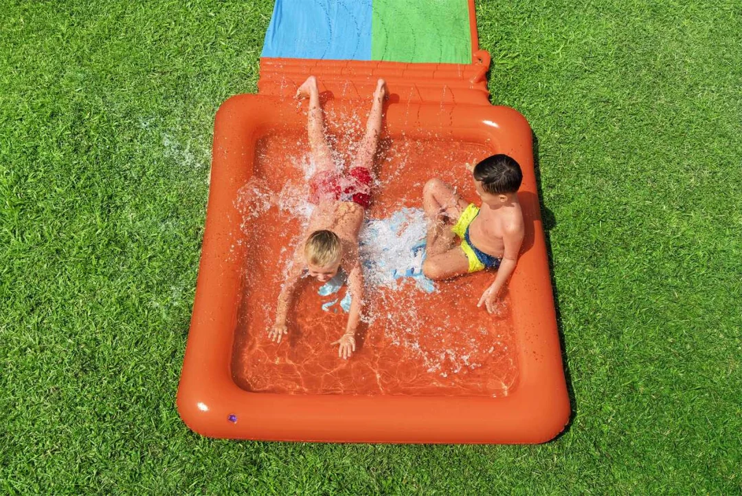 Dvostruki Super Splash vodeni tobogan za djecu 3+ BESTWAY staza 531 cm + dječji bazen 129 l + tuš_3
