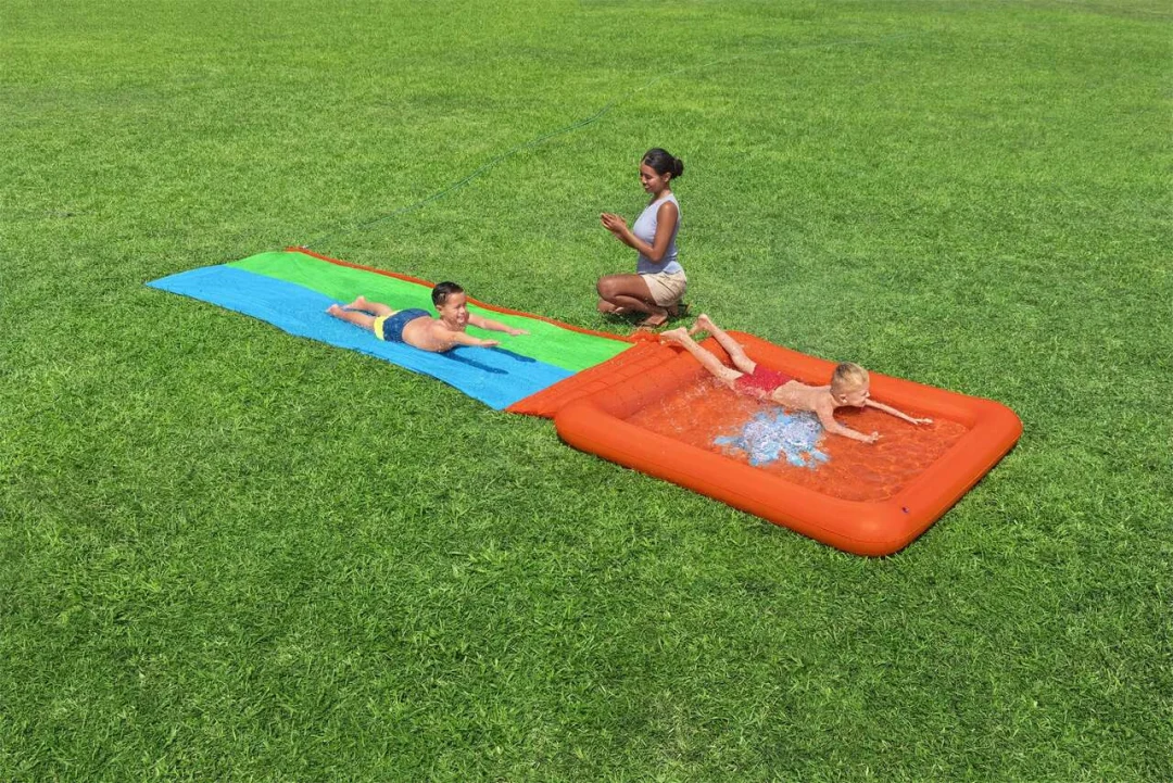 Dvostruki Super Splash vodeni tobogan za djecu 3+ BESTWAY staza 531 cm + dječji bazen 129 l + tuš_5