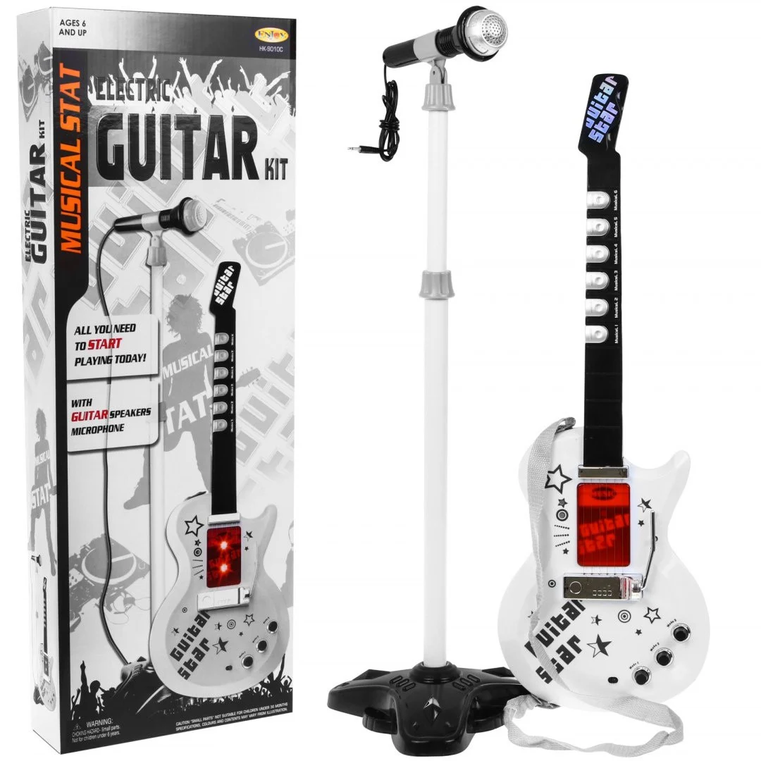 Električna gitara s mikrofonom za djecu 6+ zvukovi instrumenata + svjetla_1