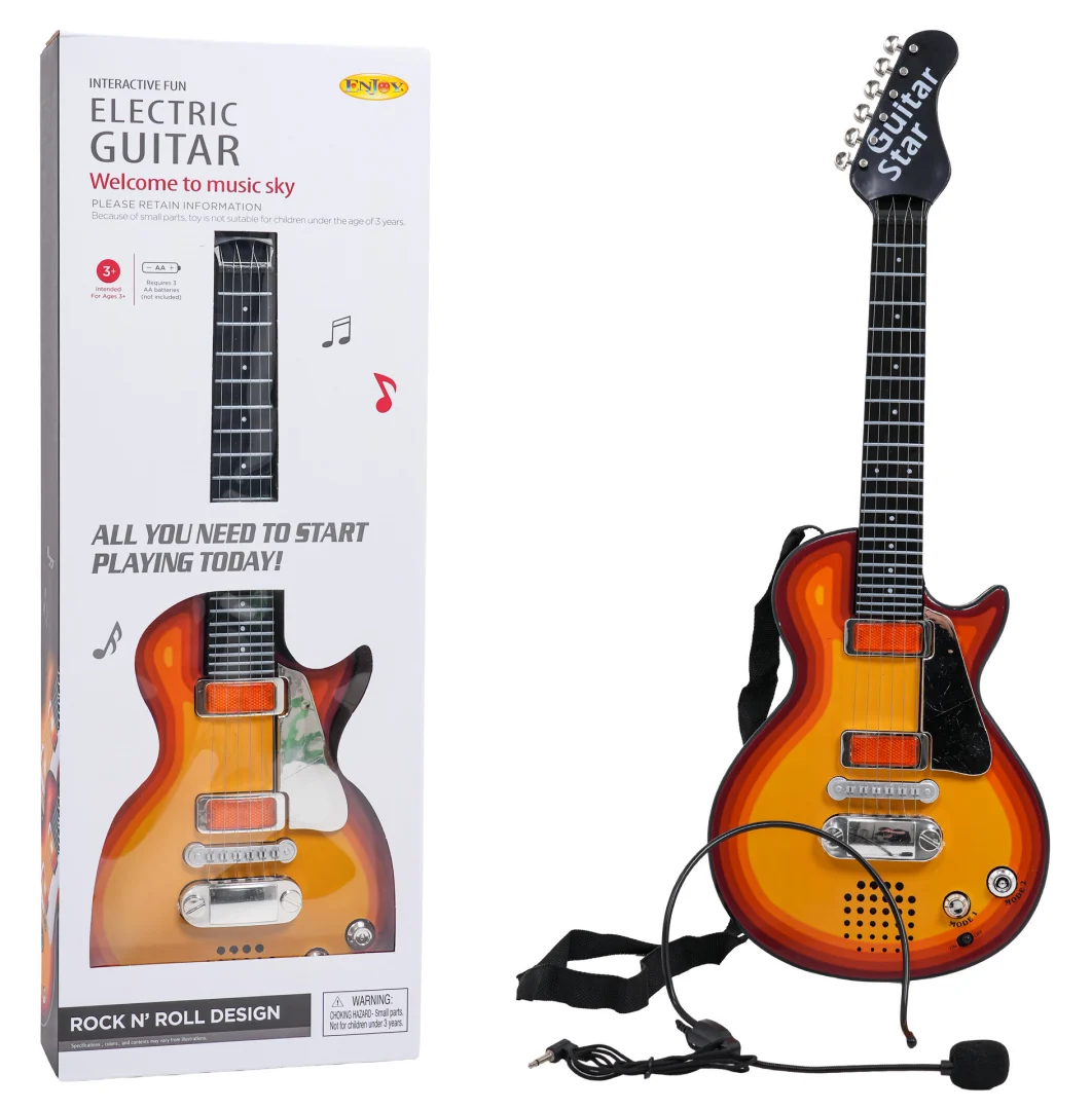 Električna gitara za djecu 3+ crvena s imitacijom drveta + slušalice_1