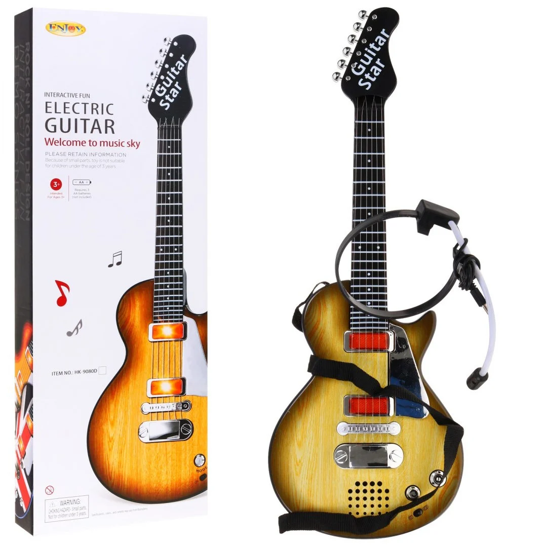 Električna gitara za djecu 3+ imitacija drveta + slušalice + zvukovi i svjetla_1