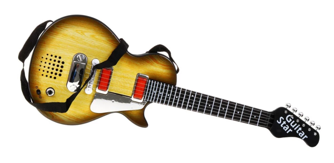 Električna gitara za djecu 3+ imitacija drveta + slušalice + zvukovi i svjetla_3