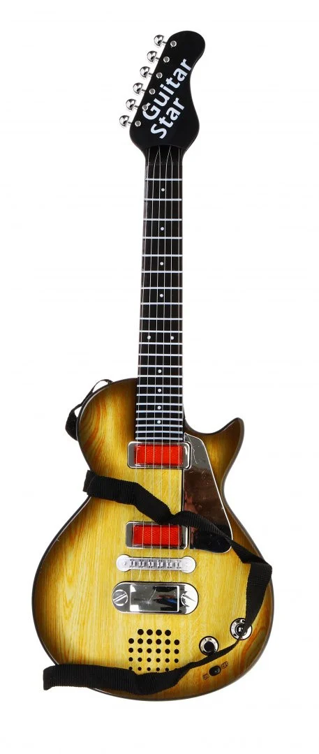 Električna gitara za djecu 3+ imitacija drveta + slušalice + zvukovi i svjetla_4