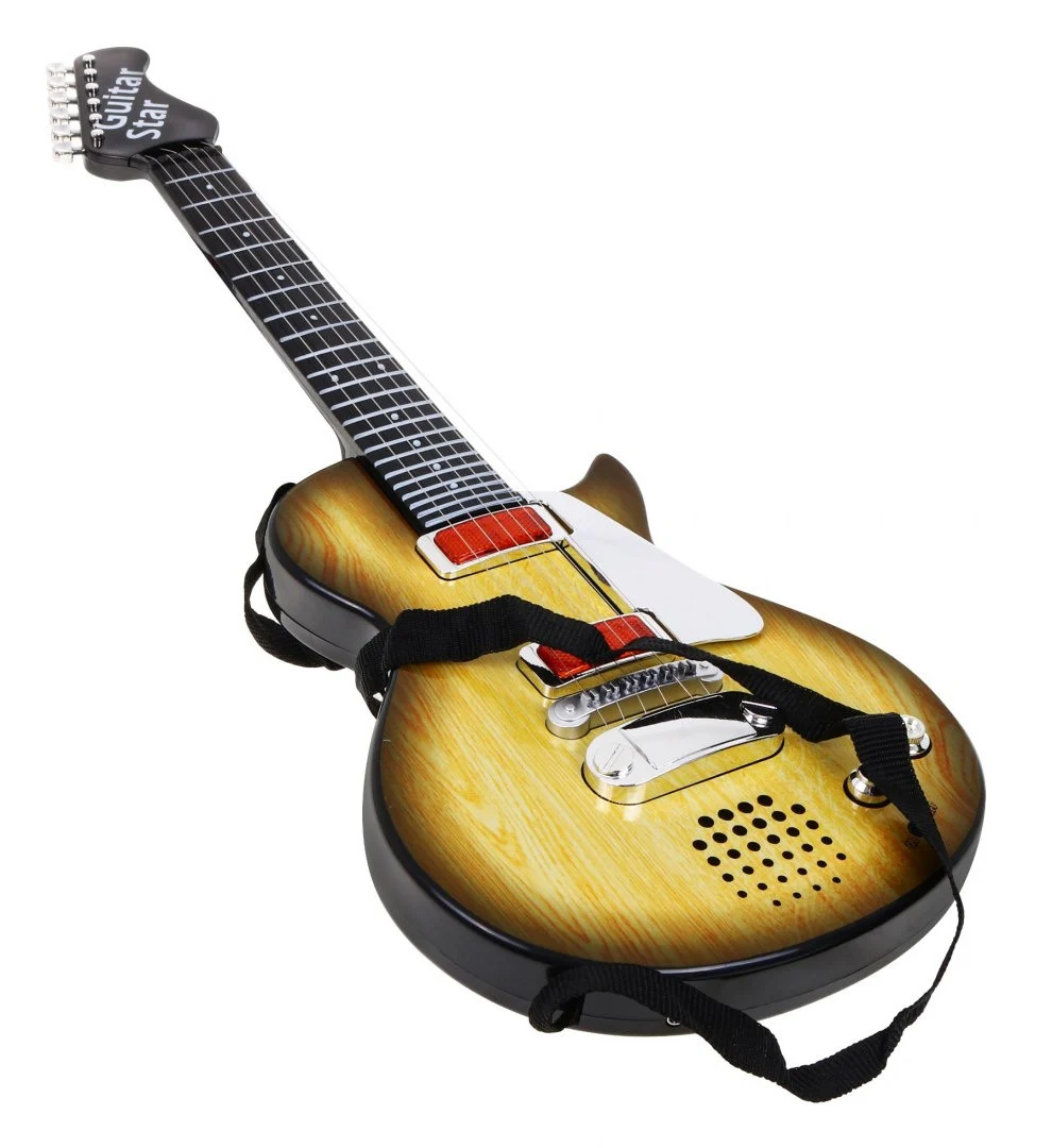 Električna gitara za djecu 3+ imitacija drveta + slušalice + zvukovi i svjetla_6