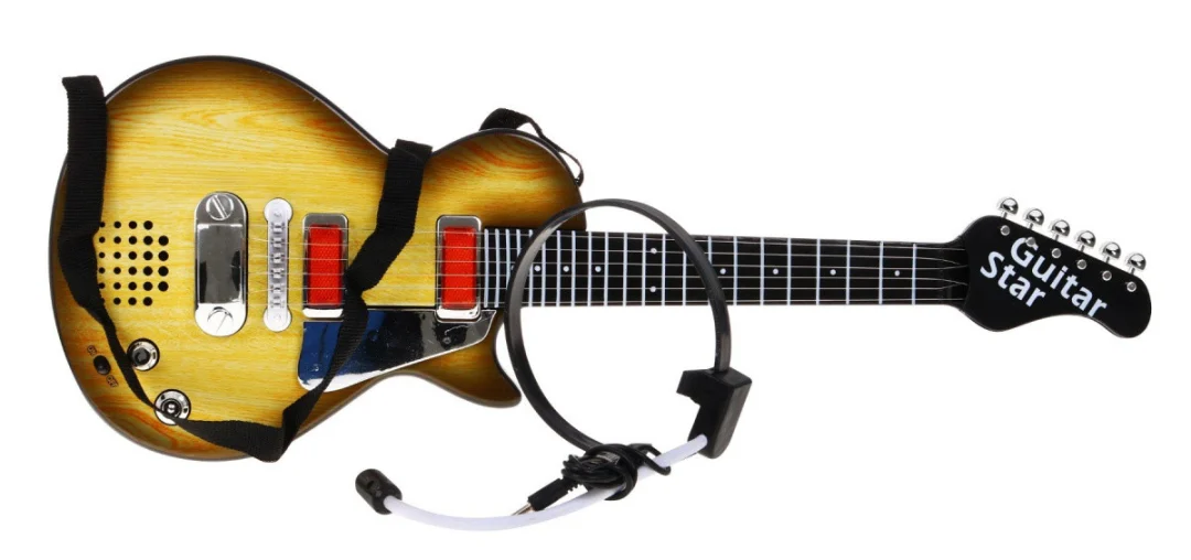 Električna gitara za djecu 3+ imitacija drveta + slušalice + zvukovi i svjetla_7