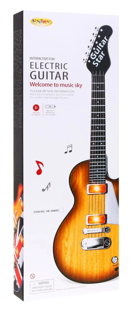 Električna gitara za djecu 3+ imitacija drveta + slušalice + zvukovi i svjetla_9