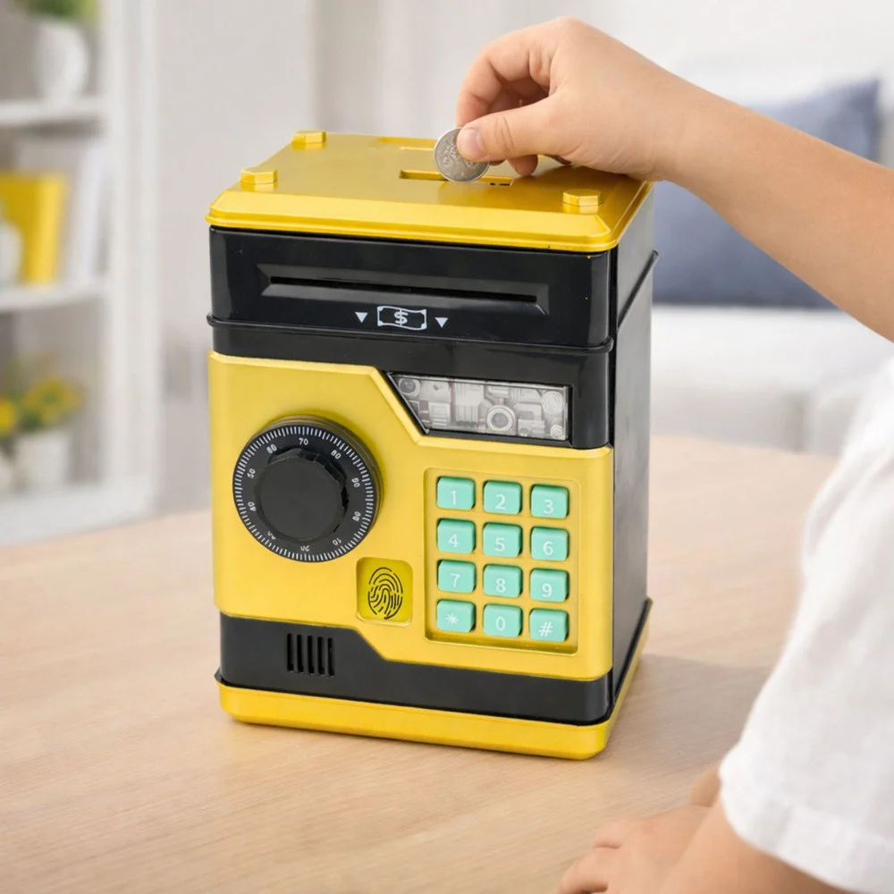 Elektronička kasica-sef bankomat sa PIN kodom zlatna_5