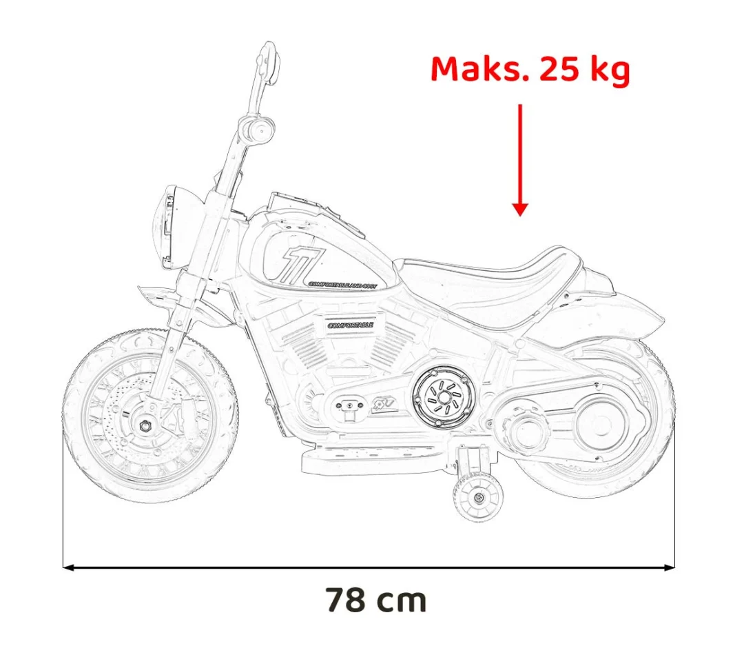 FASTER Chopper baterijski motor za djecu crveni + FM radio + audio ploča + LED, crvena motor na akumulator_3