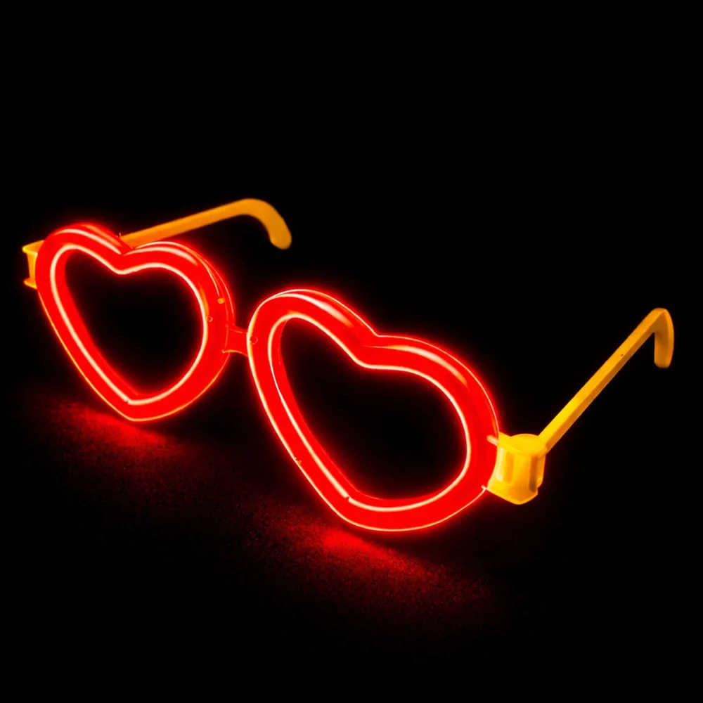 Fluorescentne naočale u obliku srca, svijetle u mraku, neonsko crvene_4