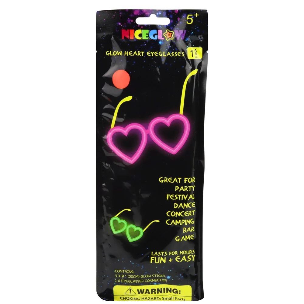 Fluorescentne naočale u obliku srca, svijetle u mraku, neonsko crvene_5
