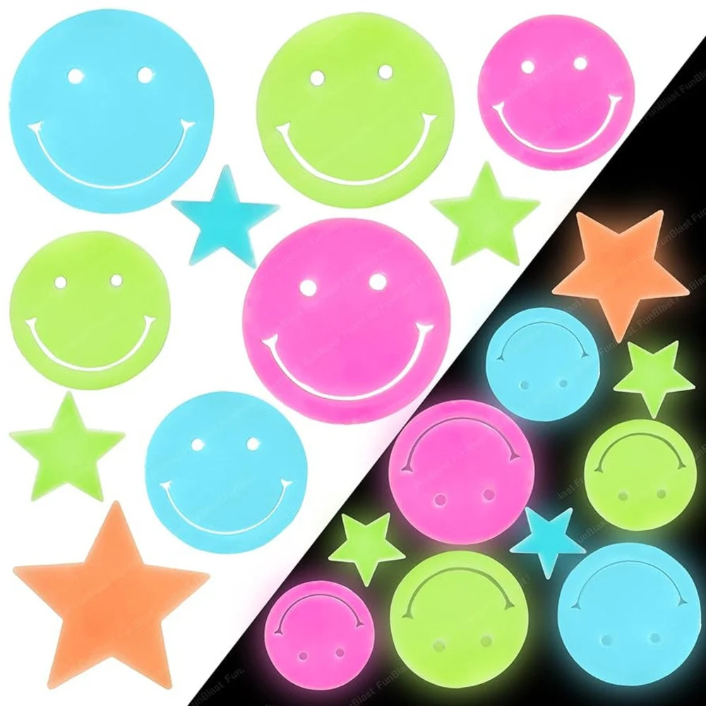 Fluorescentne svjetleće naljepnice za zid Smiley Lica Zvijezde Šarene 10 kom_3