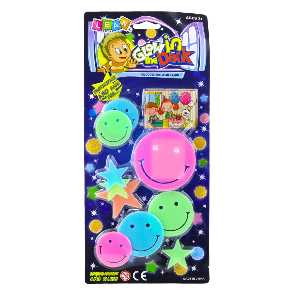 Fluorescentne svjetleće naljepnice za zid Smiley Lica Zvijezde Šarene 10 kom_4