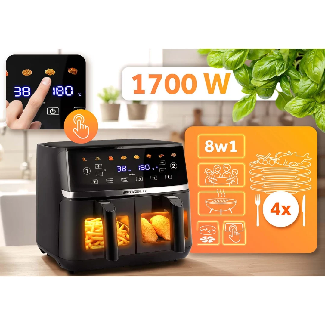 Friteza na vrući zrak 10,2 l dvostruka komora Berdsen BD-657 1700 W crni_7