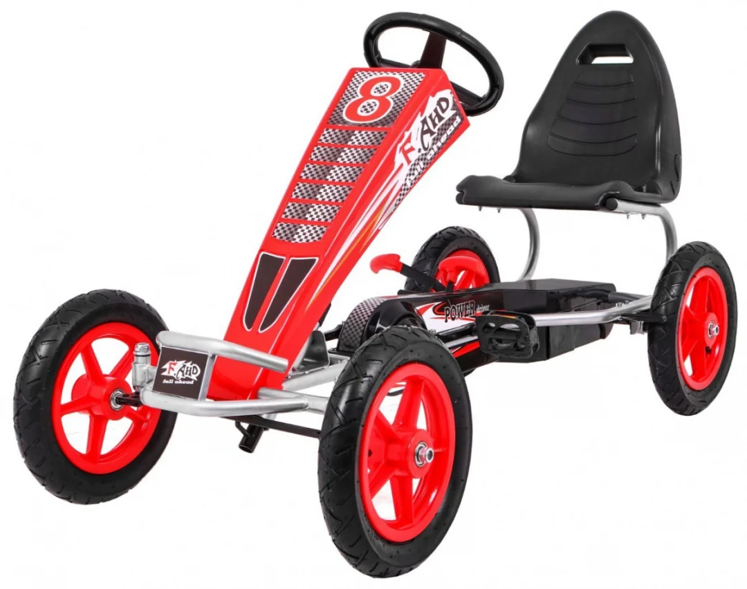 Full Ahead AIR pedalni go-kart za djecu 3+ crveni + podesivo sjedalo + napuhani kotači + ručna kočnica_1