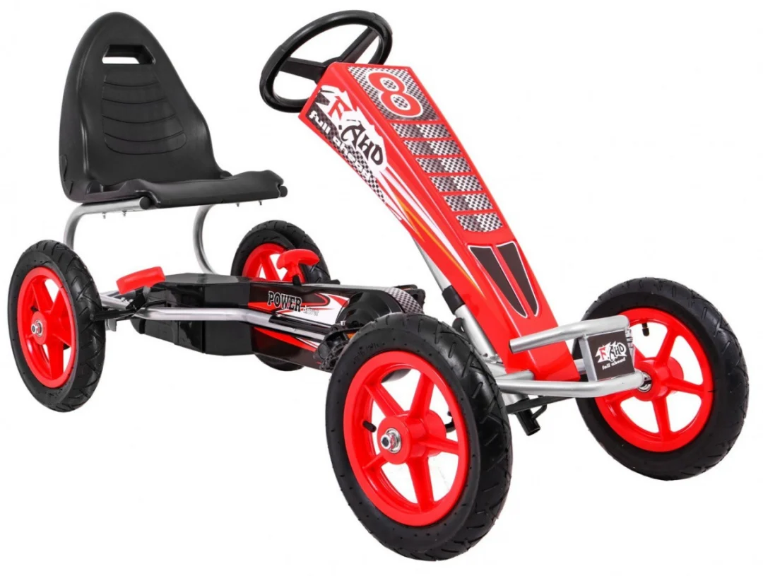 Full Ahead AIR pedalni go-kart za djecu 3+ crveni + podesivo sjedalo + napuhani kotači + ručna kočnica_10