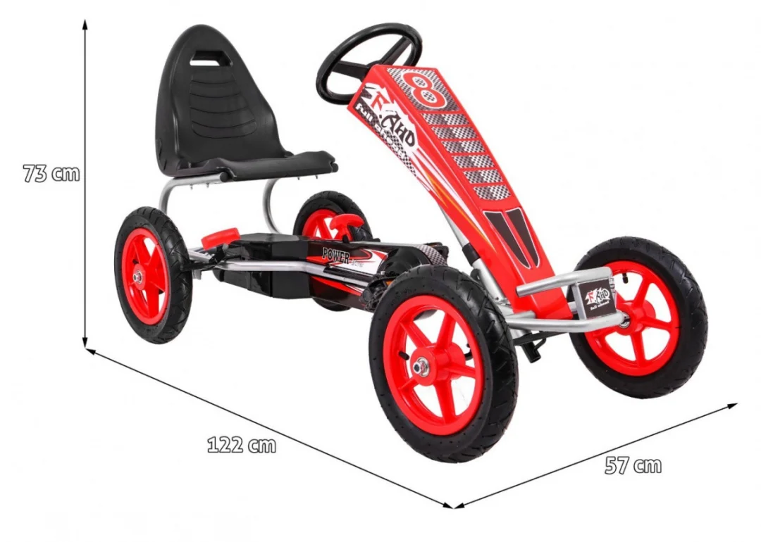 Full Ahead AIR pedalni go-kart za djecu 3+ crveni + podesivo sjedalo + napuhani kotači + ručna kočnica_2