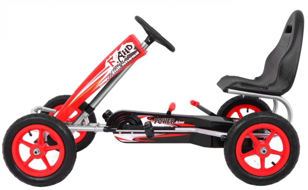 Full Ahead AIR pedalni go-kart za djecu 3+ crveni + podesivo sjedalo + napuhani kotači + ručna kočnica_4