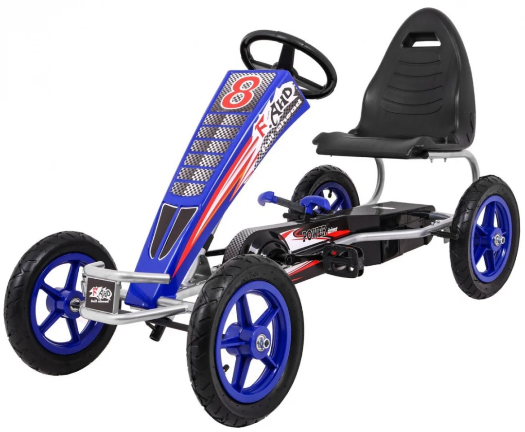 Full Ahead AIR pedalni go-kart za djecu 3+ plavi + podesivo sjedalo + napuhani kotači + ručna kočnica_1