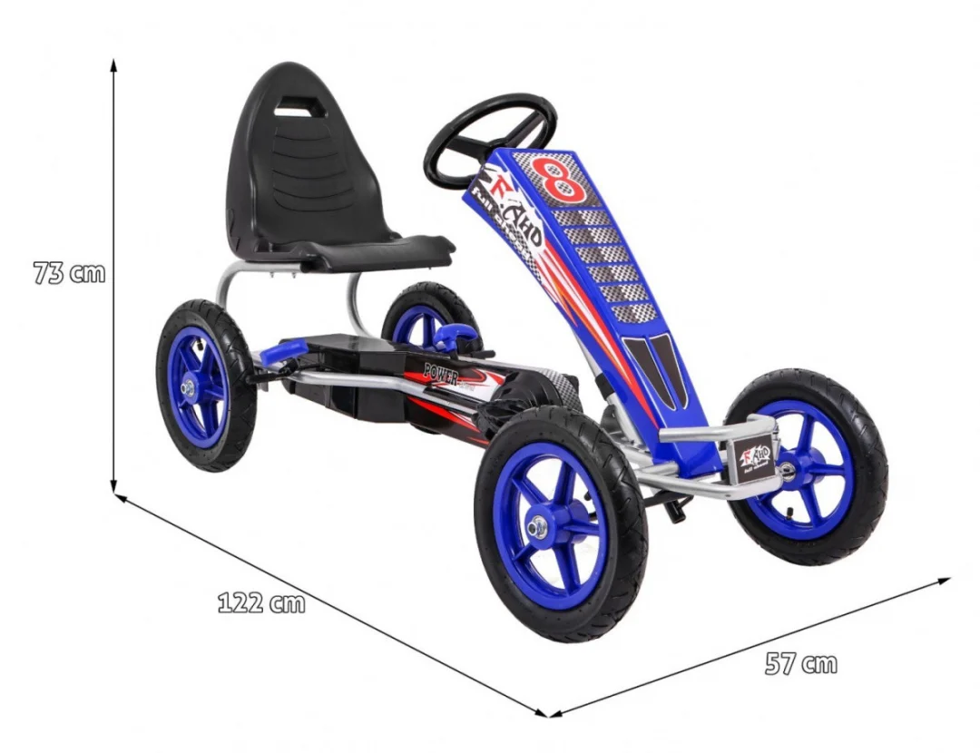 Full Ahead AIR pedalni go-kart za djecu 3+ plavi + podesivo sjedalo + napuhani kotači + ručna kočnica_2