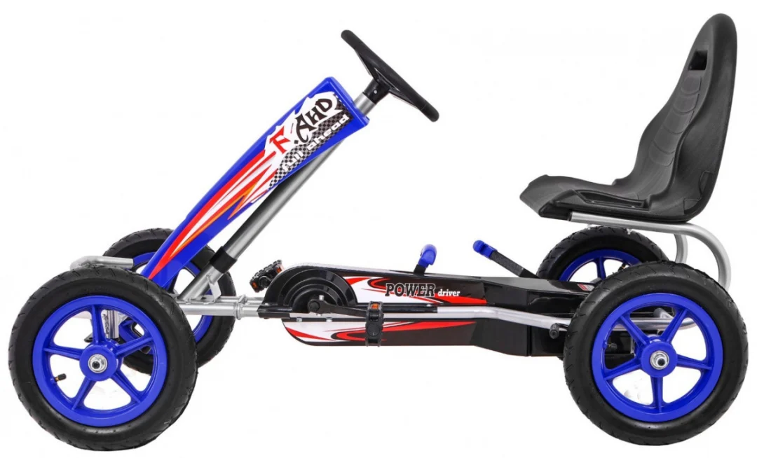 Full Ahead AIR pedalni go-kart za djecu 3+ plavi + podesivo sjedalo + napuhani kotači + ručna kočnica_4