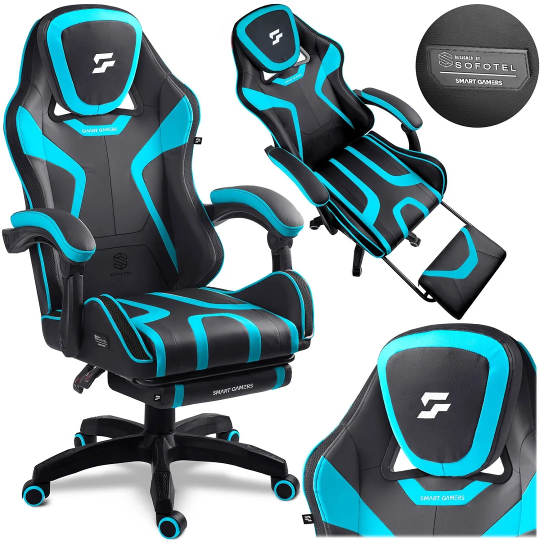 Gaming stolica Sofotel Specter, okretna, s osloncem za noge, plava_1