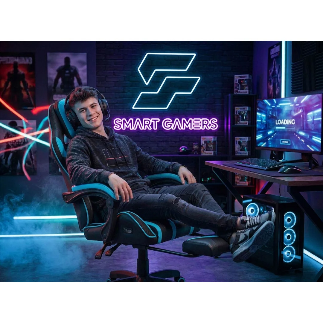 Gaming stolica Sofotel Specter, okretna, s osloncem za noge, plava_13