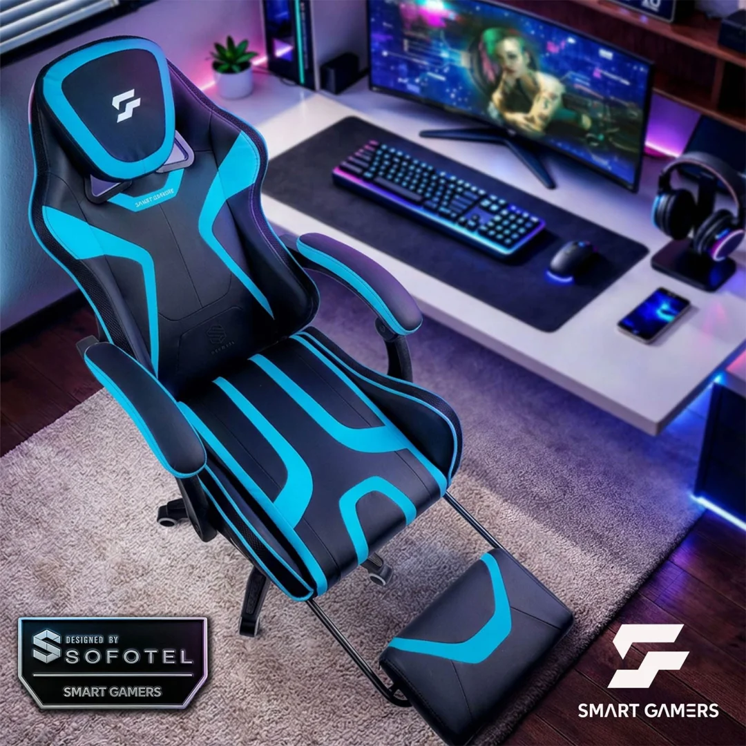 Gaming stolica Sofotel Specter, okretna, s osloncem za noge, plava_4