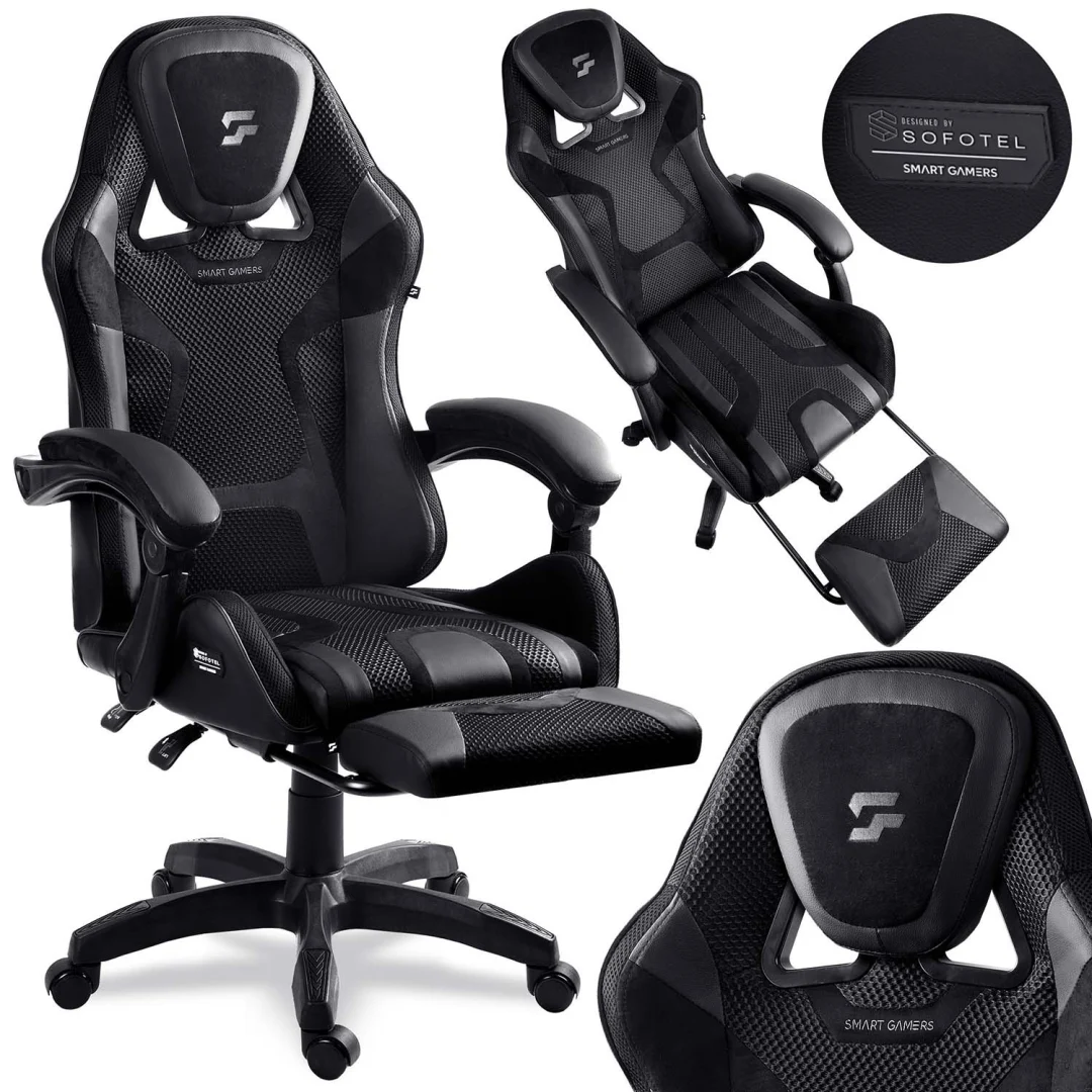 Gaming stolica Sofotel Specter, okretna, s osloncem za noge, siva_1